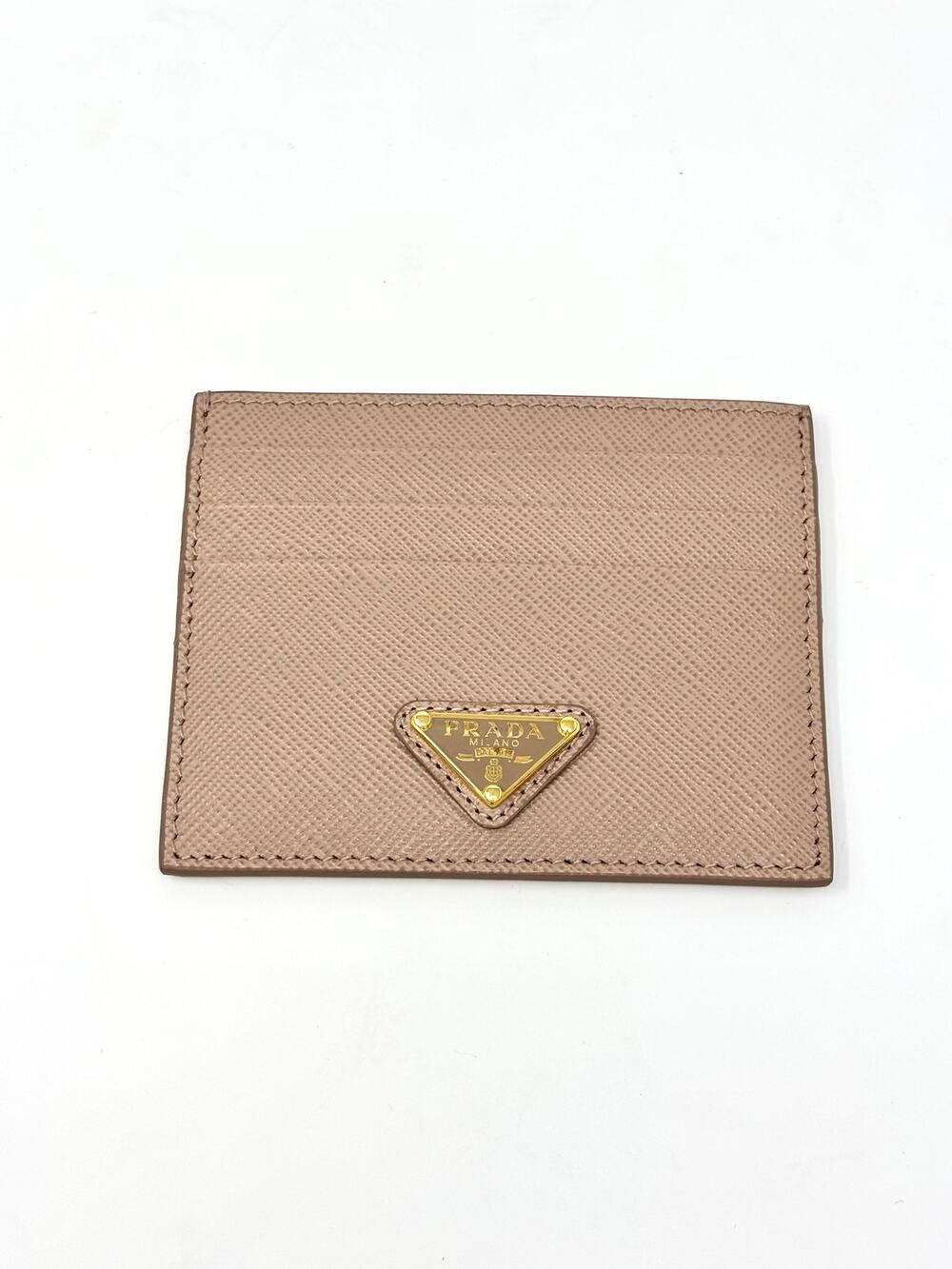 Prada Triangle Logo Saffiano Leather Card Holder Cipria